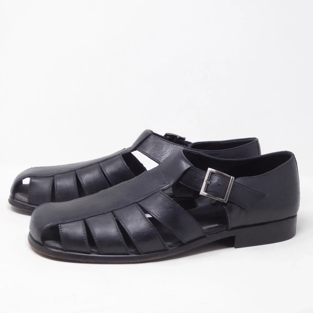 Tommy Bahama Mens Fisherman Sandals Black Leather Buckle Strap Size 12